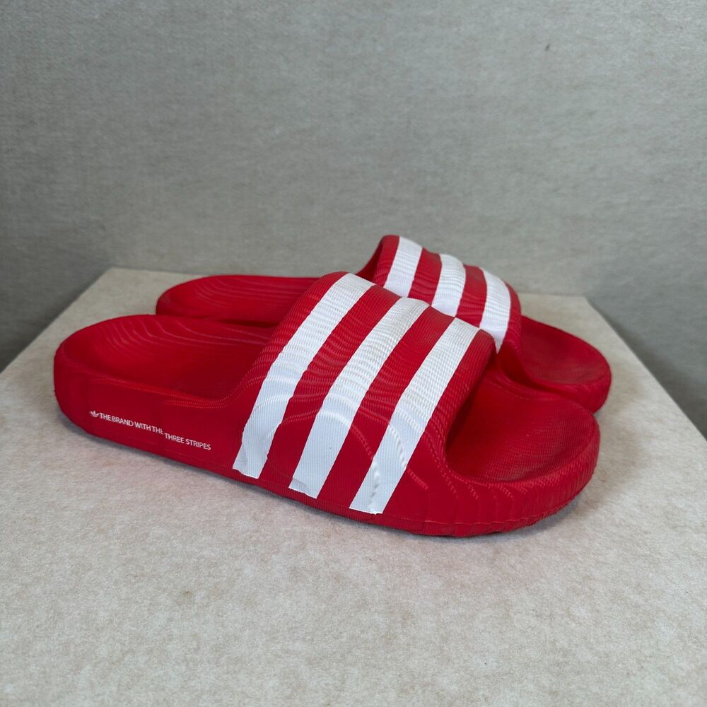 Adidas Originals Adilette 22 Pool Slides Red White Three Stripe Mens UK 13